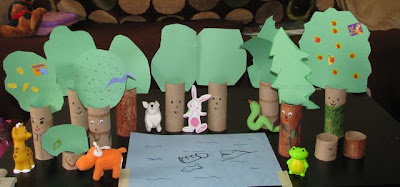 Add Toy animals to a Toilet Paper Roll trees and create a Forest