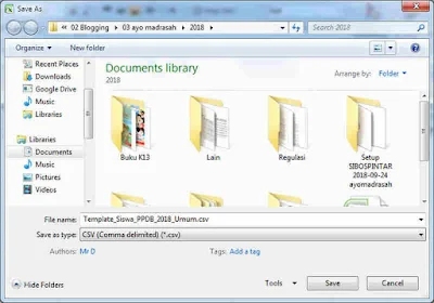 Menyimpan file csv