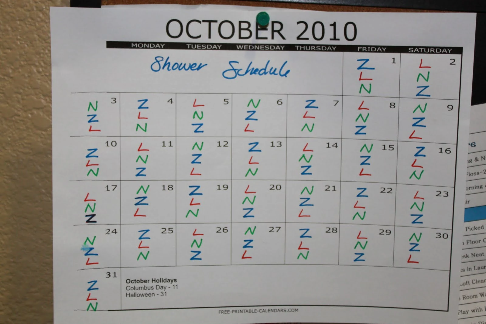 Mom*s Balance Shower Schedule