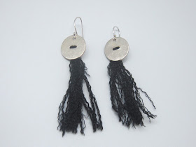 silk, sterling silver, black, tassel, earring