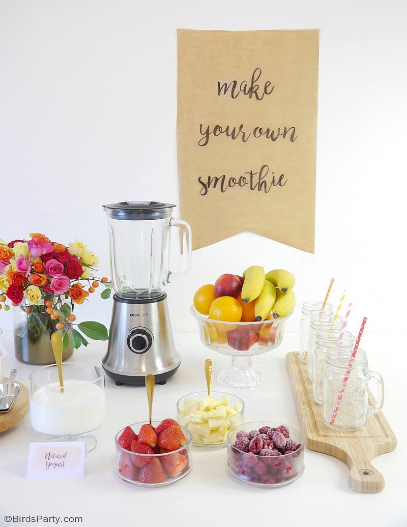Un Bar à Smoothies avec Recettes - Une idée rafraîchissante pour une baby shower, un brunch d'été ou fête en famille! by BirdsParty.fr @birdsparty