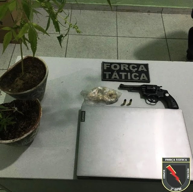 Polícia apreende revólver, plantas de Cannabis e outros objetos com suspeitos no bairro Piauí