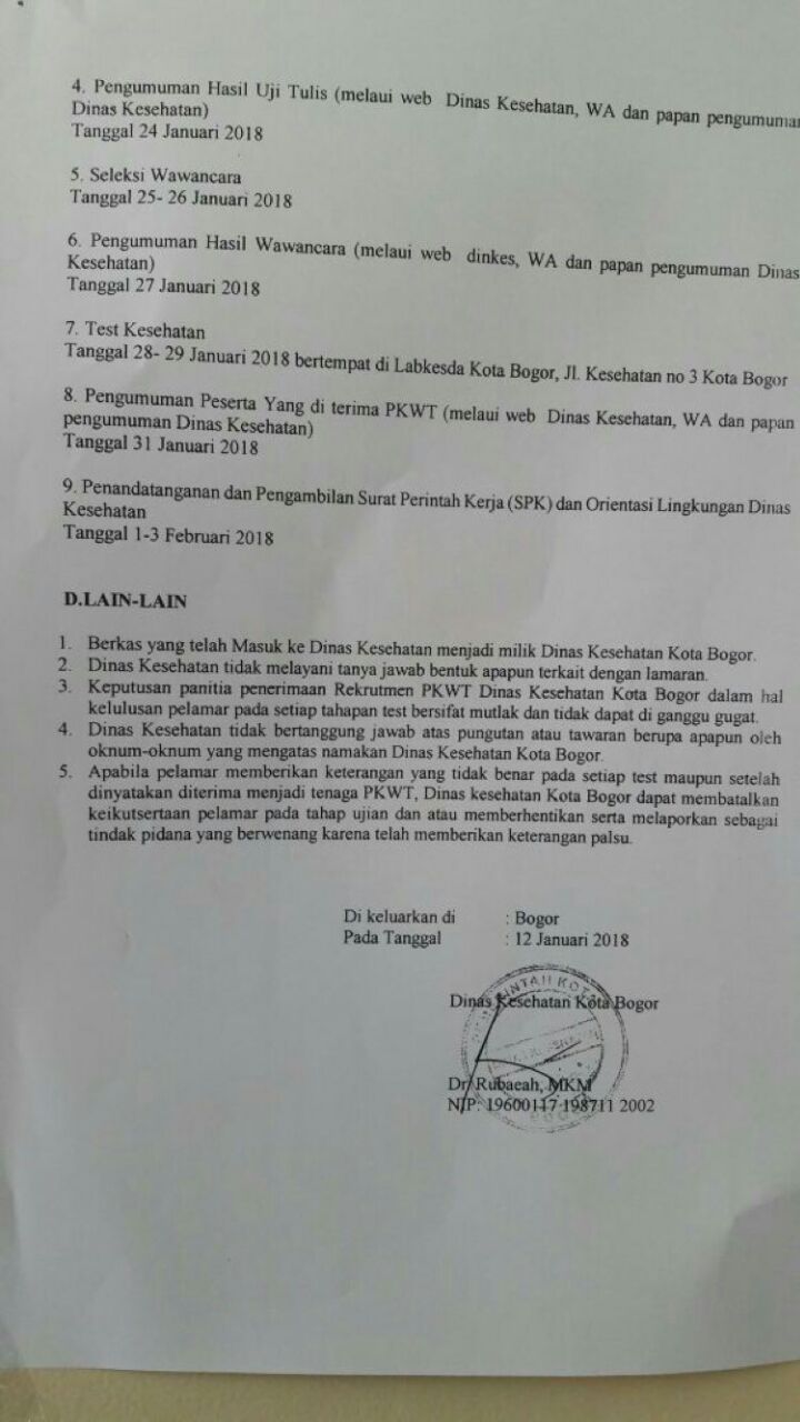 Lowongan Kerja Medis di Dinkes Kota Bogor Tahun 2018