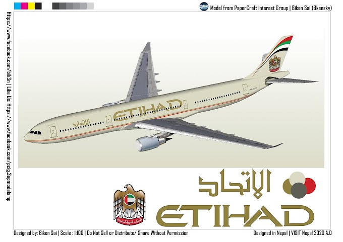PCIG A330-343 Etihad Old Livery papermodel scale 1:100