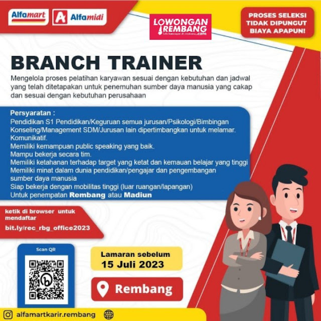 Lowongan Kerja Pegawai Branch Trainer PT Sumber Alfaria Trijaya Tbk Alfamart Rembang