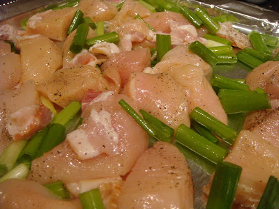 raw chicken and scallions