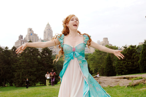 Amy Adams singing in a Princess gown singing her way across the meadow in 