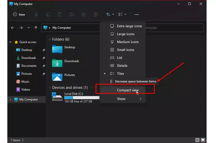 menu compact view windows 11