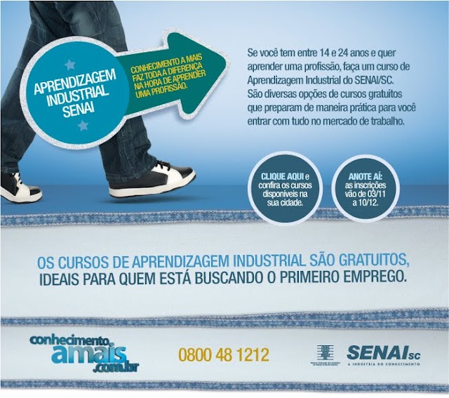Em Criciúma o SENAI está oferecendo gratuitamente para 2010 os cursos de: