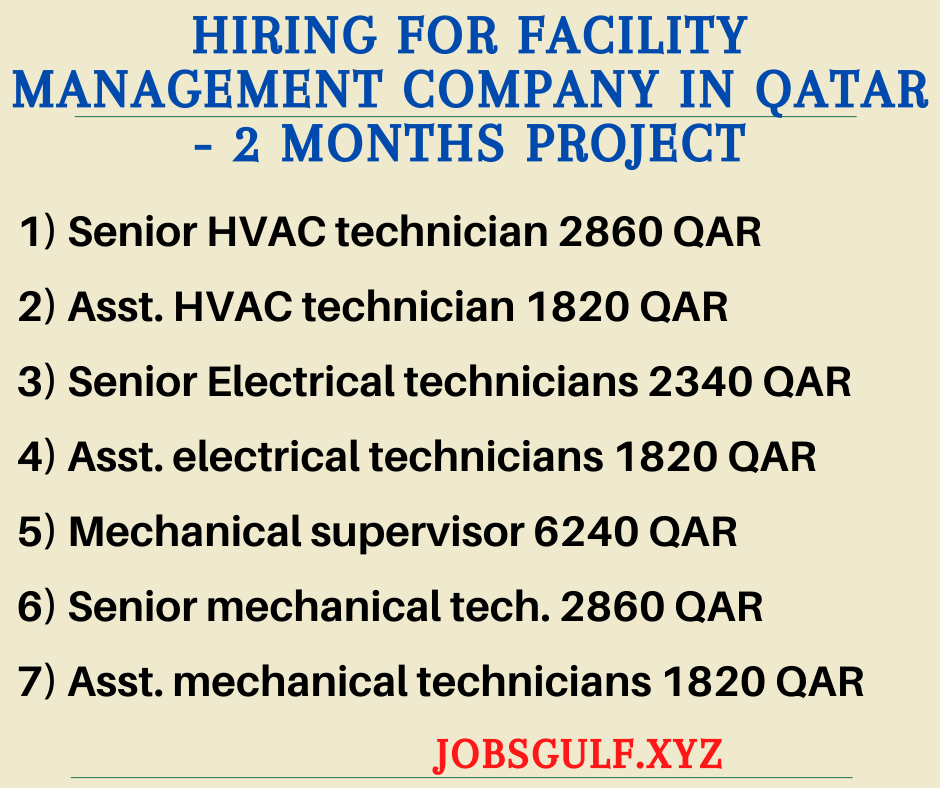 Hiring for facility management company in Qatar - 2 Months Project