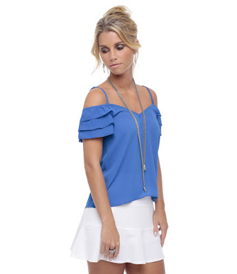 blusinha blusa azul mulher feminina blue blouse shirt camicetta blu bleue linda fashion moda tendencia alça cigana alcinha