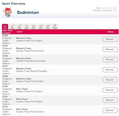 JADWAL BULUTANGKIS SEA GAMES 2015