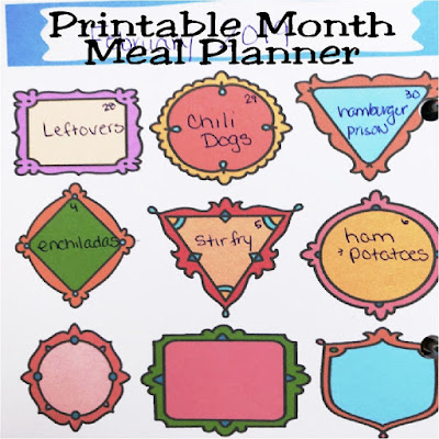 Organize yourself and your grocery bill, with this fun, colorful monthly meal planner page. With cute frames in all sizes and styles, you'll happily fill this out each day to keep your kitchen organized.