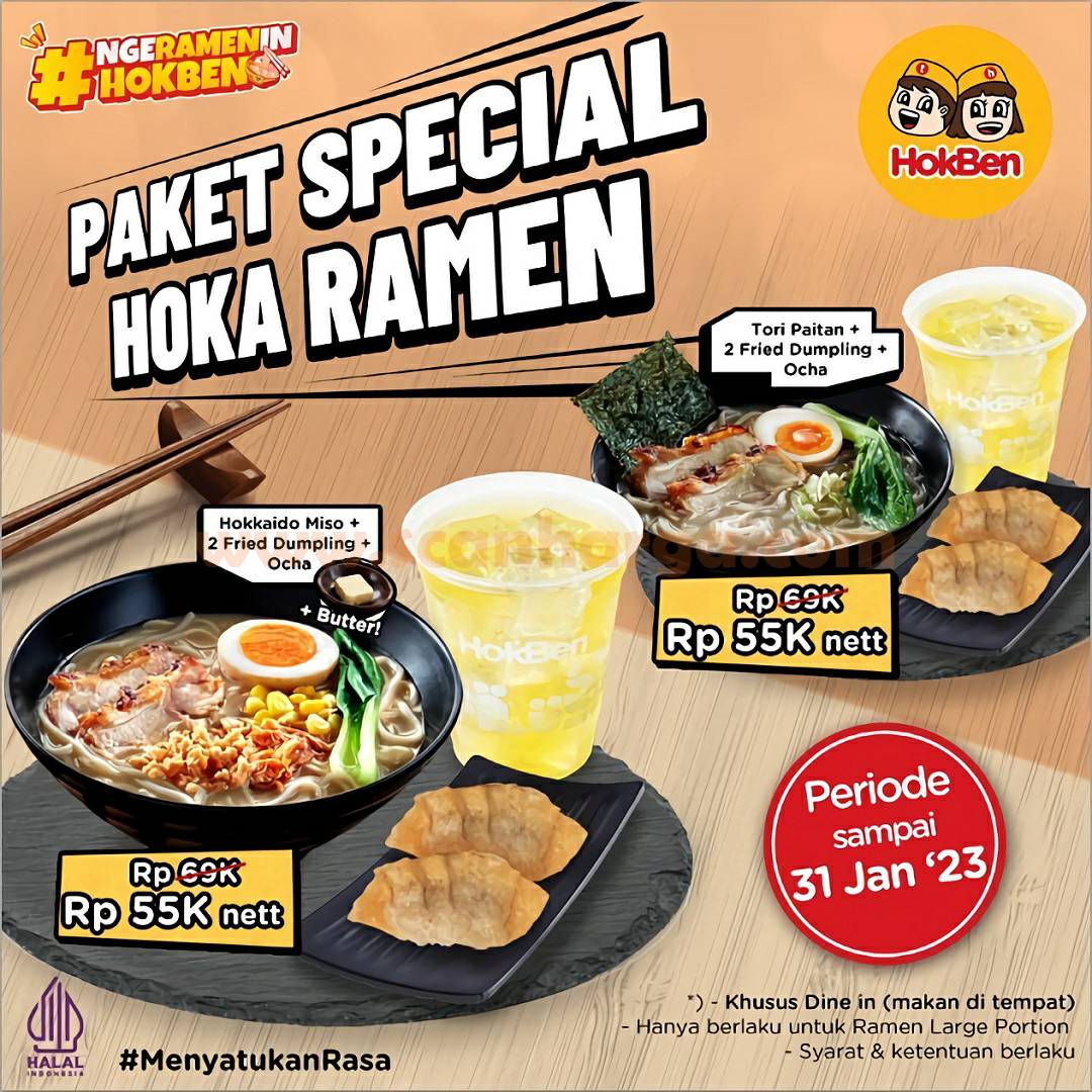 HOKBEN Promo Paket Spesial HOKA RAMEN cuma Rp. 55K Nett