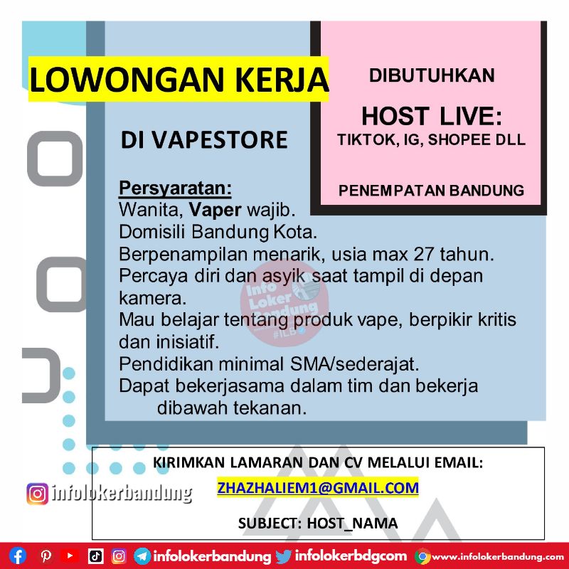 Lowongan Kerja Vapestore Bandung Agustus 2022