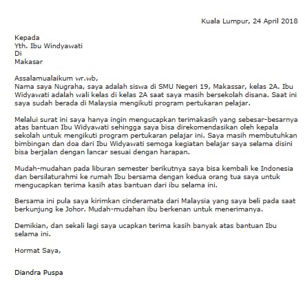 Contoh Surat Pribadi untuk Guru (via: suratresmi.id)