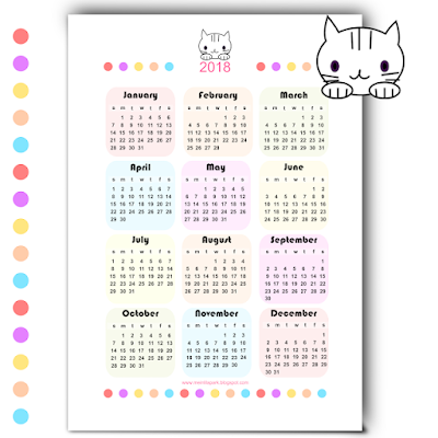 2018 Kawaii year at a glance Calendar