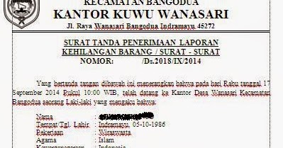 Contoh Surat Kehilangan - Footballokers