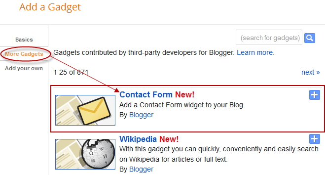 blogger gadgets, blogger widgets, contact form