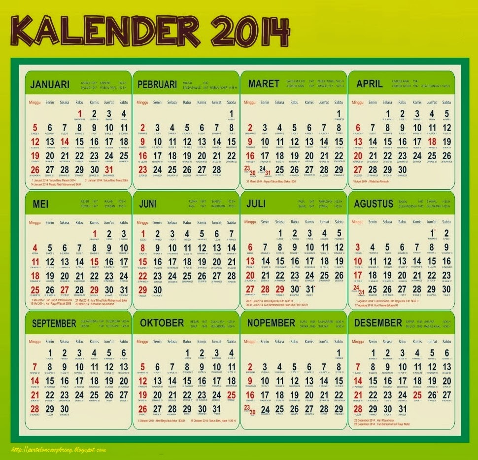 Download Kalender 2014 Dengan Hari Libur Nasional dan Jawa 