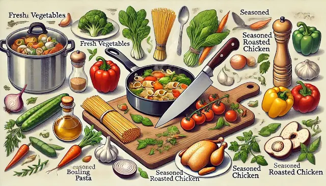 A pot of boiling pasta, a key cooking technique for beginners
