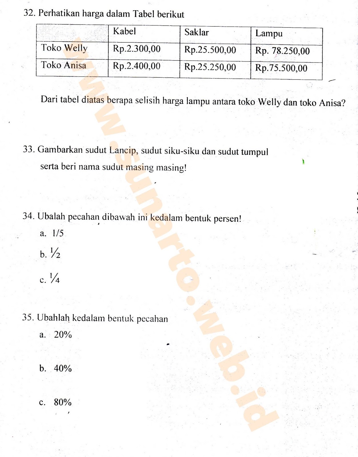 UTS Ujian Tengah Semester Tema 1 dan 2 Matematika Halaman 7 SD Kelas 4 TA 2016 2017 Semester Ganjil Kurikulum2013