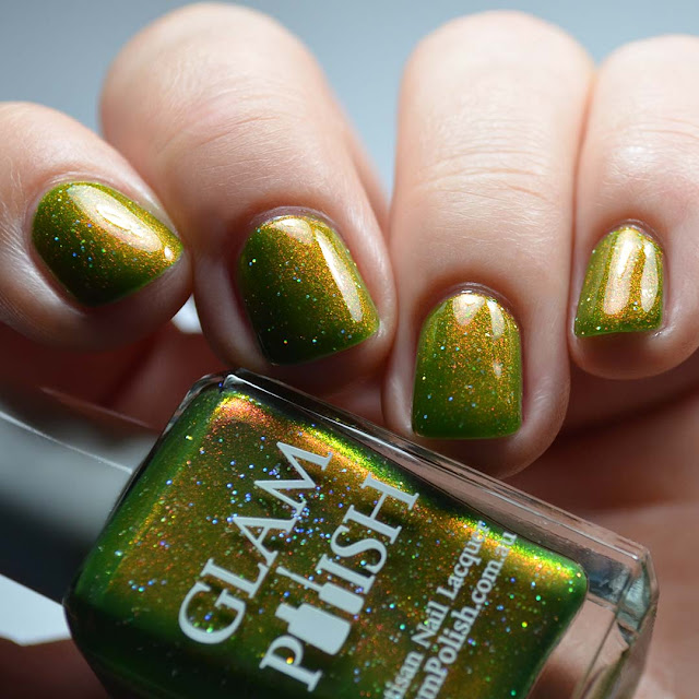 olive green nail polish with shimmer