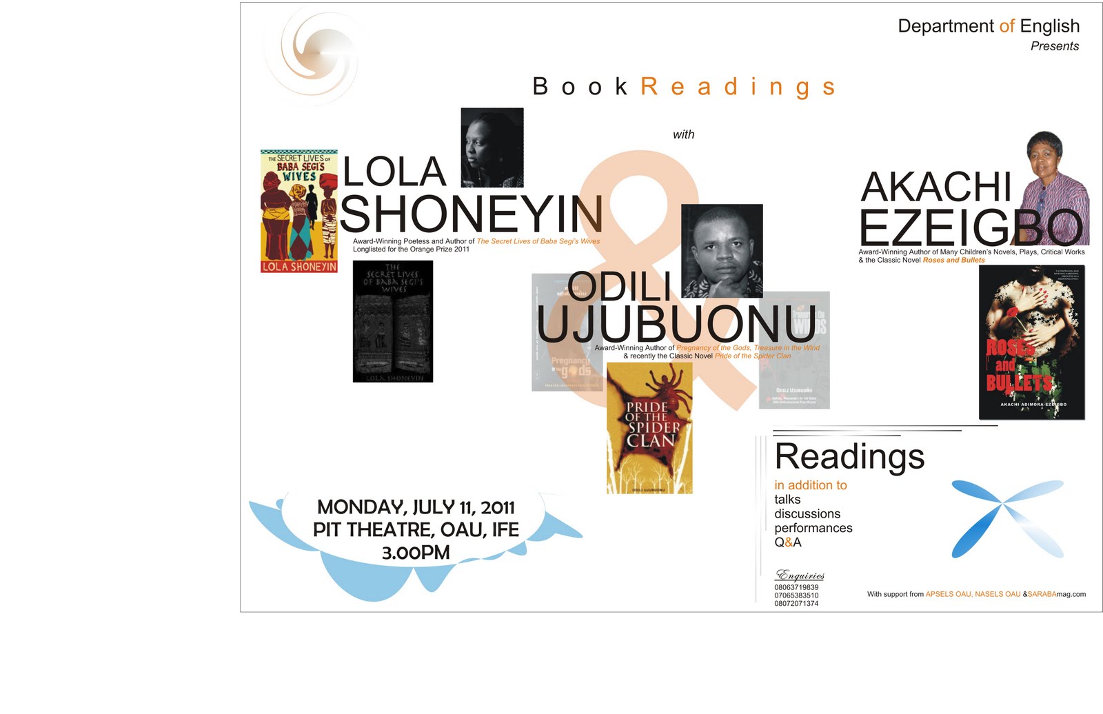 Readings: Lola Shoneyin, Akachi Adimora Ezeigbo and Odili Ujubuonu at Pit Theatre (Obafemi Awolowo University, Nigeria)