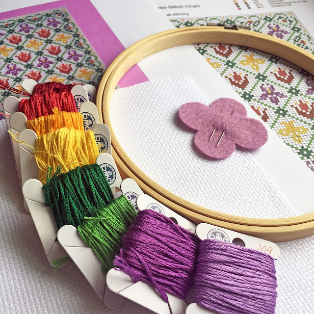 DIY Spring Flowers cross-stitch kit materials
