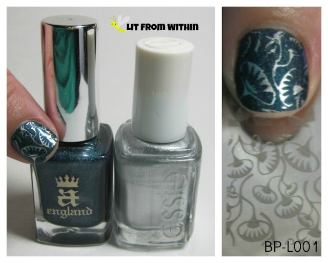 What I used:  A England Proserpine, Essie No Place Like Chrome, and stamping plate BP-L001. 