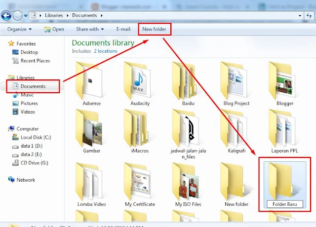 Gambar langkah membuat folder baru