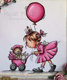 Pink and girly birthday card featuring 'afternoon stroll' stamp by LOTV