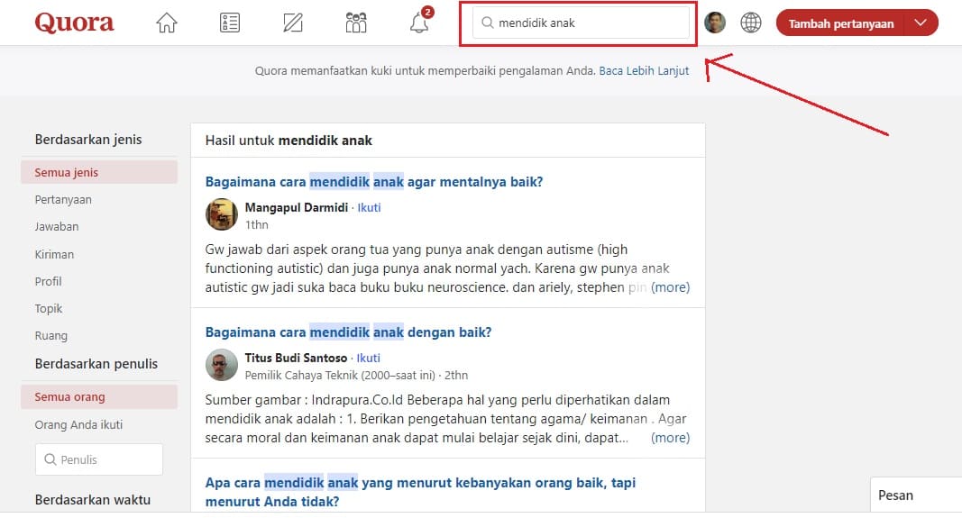 Mencari ide konten dari quora