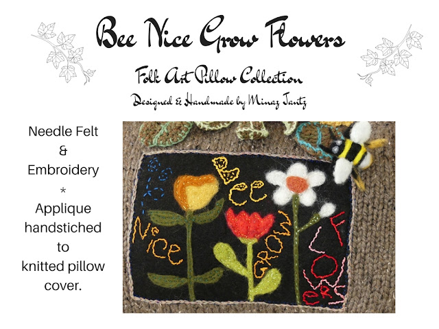 Bee Nice Grow Flowers in the Folk Art Pillow Collection by Minaz Jantz