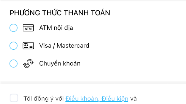 Chọn phương thức thanh toán và tiến hành thanh toán