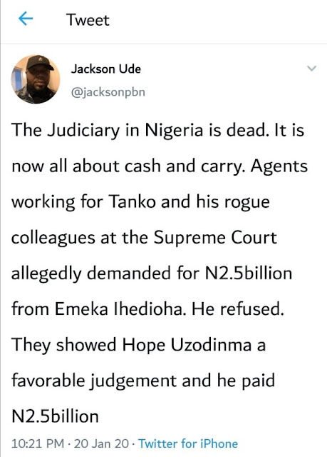 Imo: How CJN Tanko Allegedly Collected ₦2.5bn From Uzodinma For Favorable Judgement — Journalist Reveals