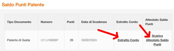 Estratto conto punti patente