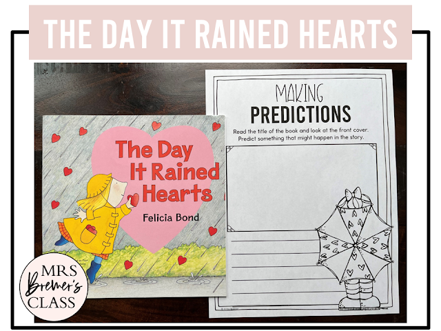 The Day it Rained Hearts book activities unit with literacy printables, reading comprehension activities, lesson ideas, and craft for Kindergarten and First Grade