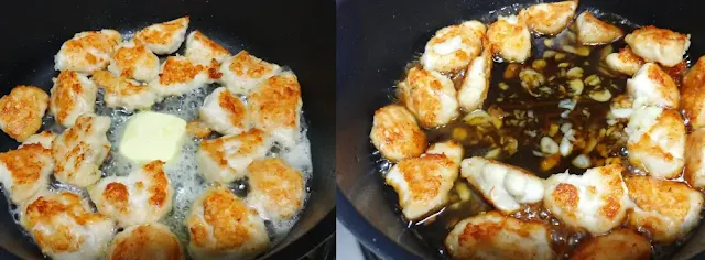 노릇노릇한-닭안심-사이로-버터와-간장-소스가-추가된-사진