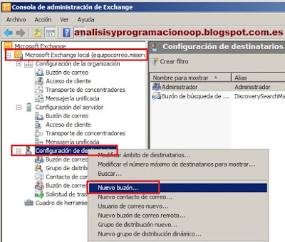 Configuración de destinatarios