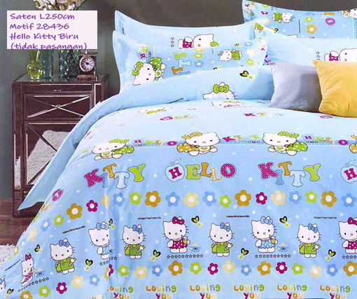 Sprei Biru Motif Hello Kitty