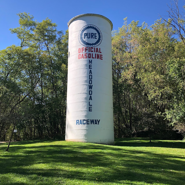 The Meadowdale Pure Oil Silo at Raceway Woods is a reminder of former Carpentersville racetrack  -- Meadowdale International Raceway as well as the agrarian past.