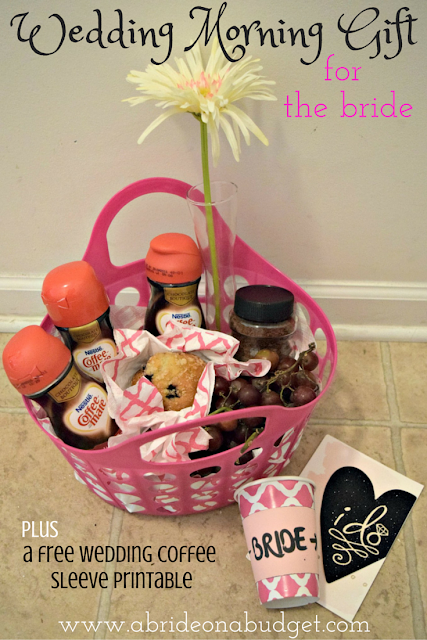 If you're a bridesmaid, you're probably looking for a good gift idea to bring your bride on the morning of her wedding. This gift basket from www.abrideonbudget.com is a great idea. #SipInduglence #spon