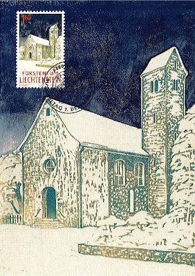 carte maximum pour Noël - chapelle Ste Marie de Triesen au Liechtenstein