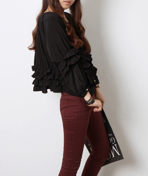 Korean Ruffle & Frills Cupro Blouse