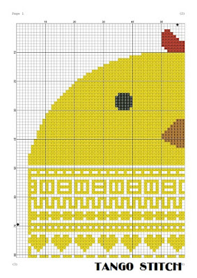 Chicken ornament yellow cross stitch embroidery - Tango Stitch