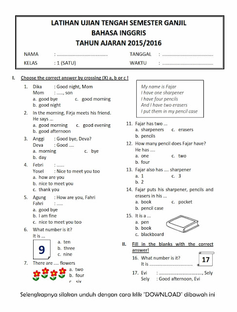 Download Soal UTS Ganjil Bahasa Inggris Kelas 1 Semester 1 ...