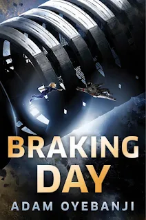 Braking Day Cover (two figures, one in a blue jumpsuit and the other space-suited, float freely in deep space as a massive vessel looms behind them)