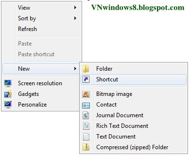 Hướng dẫn tạo Tạo shortcut Hibernate, Shutdown, Restart từ desktop trên Windows 8