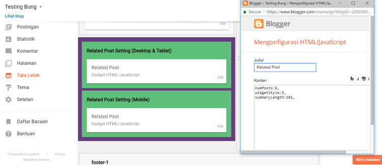 Cara Pasang Related Posts Responsive yang Stylenya Bisa Diubah Melalui Layout/Tata Letak Blogger